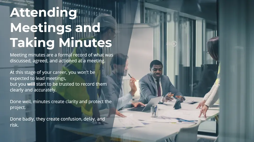 Attending meetings and taking minutes module screen