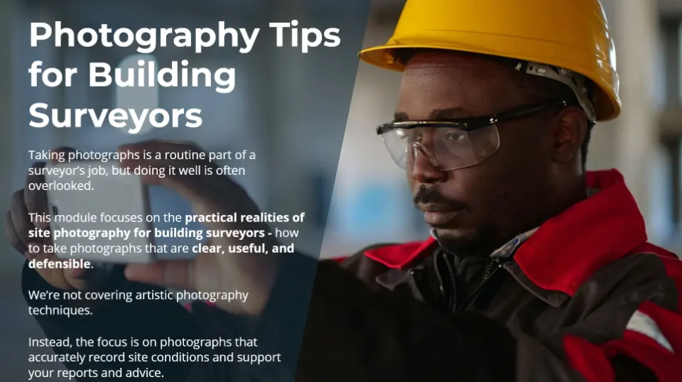 Inspection photography for building surveyors module screen