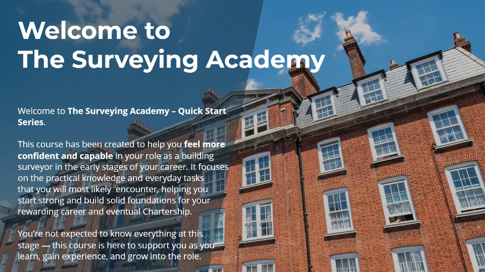Welcome to The Surveying Academy module screen