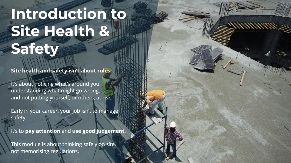 Introduction to site health and safety module screen